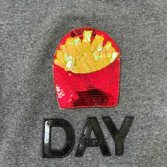 Bow & Drape + Spanx Sz S Fry Day Gray Sweatshirt Long Sleeves Friday Sequin - Picture 3 of 4